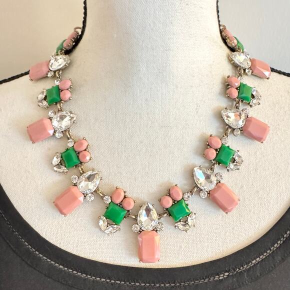 Ivy Box Pink Green Statement Crystal Necklace Alpha Kappa Alpha Sorority J. Crew - Picture 1 of 16